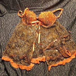 RARE💋VS Cheetah Print Baby Doll Set